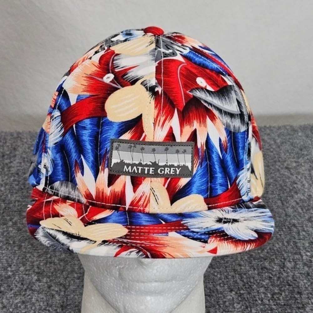 Matte‎ Grey Hat Mens OSFA Red Blue Floral Snapback Top of the World Sample Cap